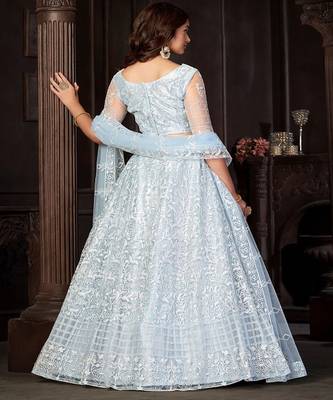 Embroidered Thread Work Net Semi Stitched Lehenga & Blouse With Dupatta 4