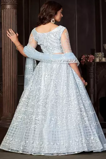 Embroidered Thread Work Net Semi Stitched Lehenga & Blouse With Dupatta
