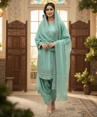Sky blue crepe readymade suit with embroidery & sequence work 2