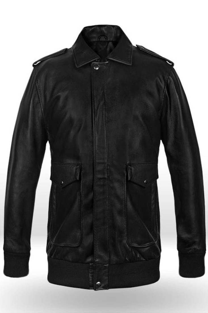 Black collar men's leather jacket pure lambskin motorcycle biker style
