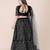 Black & Silver Toned Embroidered Thread Work Semi Stitched Lehenga & Unstitched Blouse With