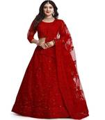 Embroidered Thread Work Semi Stitched Lehenga With Unstitched Blouse & Dupatta