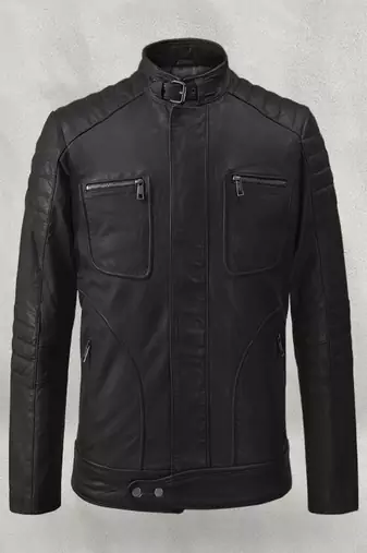 Mens black quilted leather four pockeet pure lambskin motorcycle biker jacket