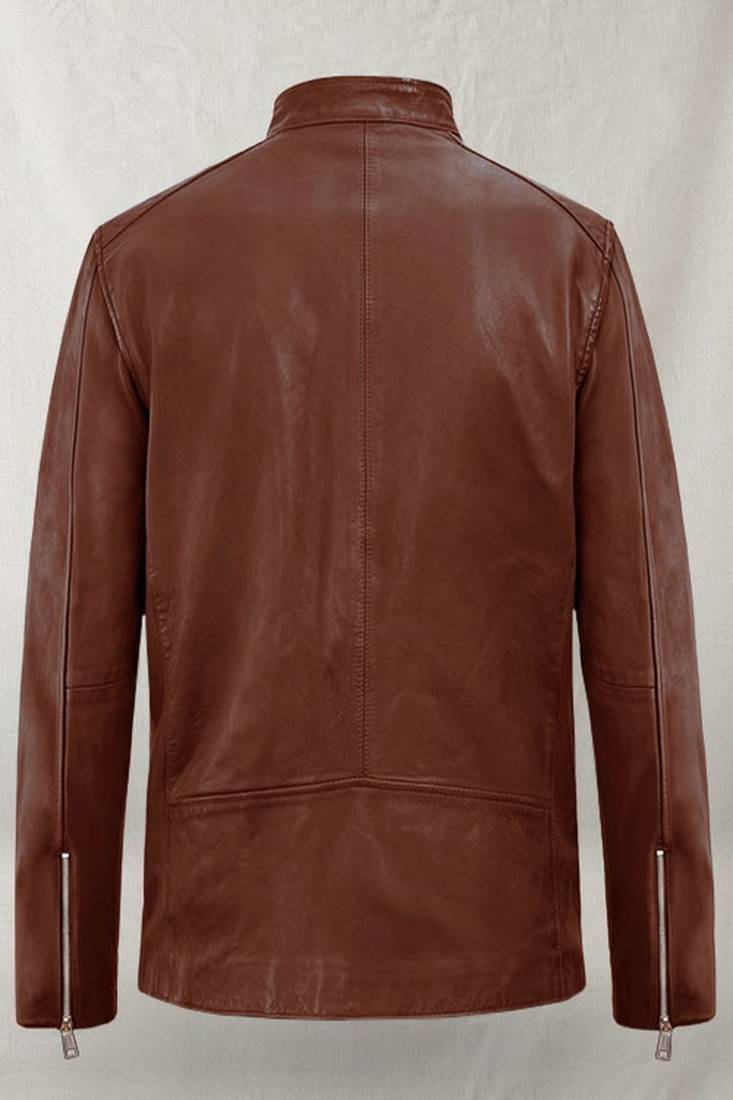 Stylish moto spanish brown lambskin leather jacket slim fit moto style jacket