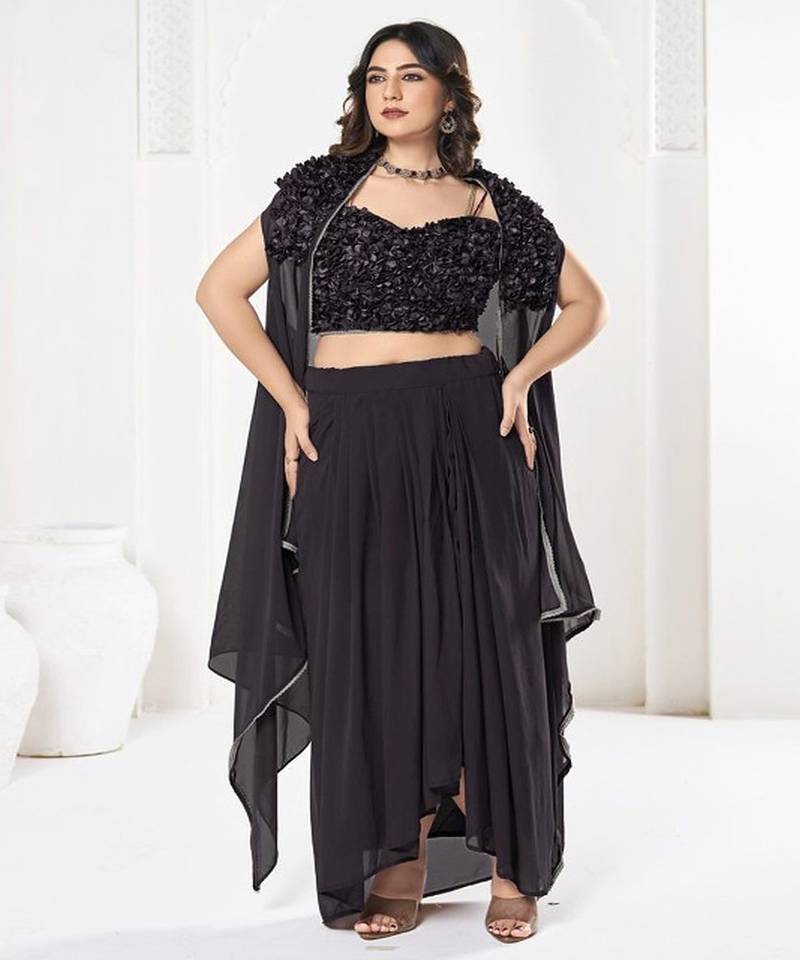 Embroidered Semi Stitched Lehenga & Unstitched Blouse With Dupatta