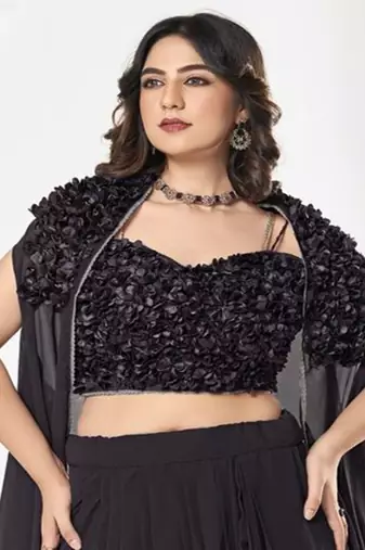 Embroidered Semi Stitched Lehenga & Unstitched Blouse With Dupatta