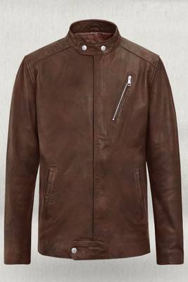 men's brown lambskin leather biker jacket classic zip up style premium 1