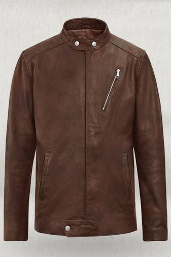 men's brown lambskin leather biker jacket classic zip up style premium
