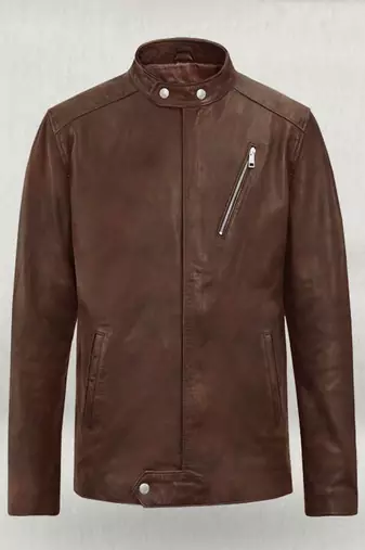 men's brown lambskin leather biker jacket classic zip up style premium