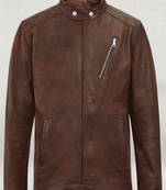 men's brown lambskin leather biker jacket classic zip up style premium