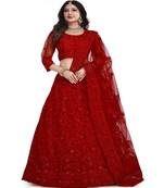 Embroidered Thread Work Net Semi Stitched Lehenga & Blouse With Dupatta