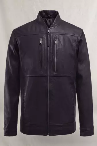 Mens  thunderstorm purple color genuine lambskin leather jacket chain style