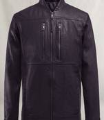 Mens  thunderstorm purple color genuine lambskin leather jacket chain style
