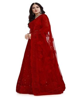Embroidered Thread Work Net Semi Stitched Lehenga & Blouse With Dupatta 4