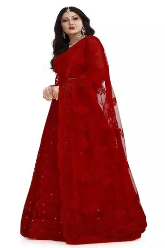 Embroidered Thread Work Net Semi Stitched Lehenga & Blouse With Dupatta
