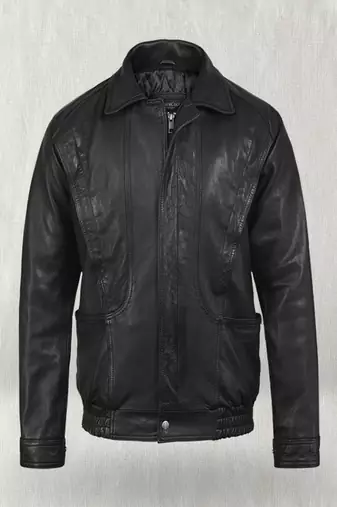 Stylish men's vintage bomber black lambskin leather jacket