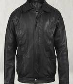 Stylish men's vintage bomber black lambskin leather jacket