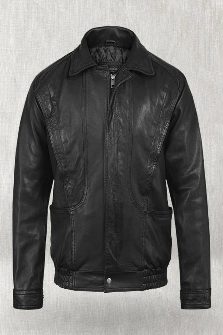 Stylish men's vintage bomber black lambskin leather jacket