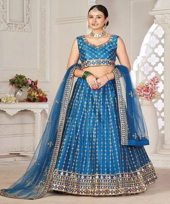 Embroidered Thread Work Semi Stitched Lehenga & Unstitched Blouse With Dupatta 1