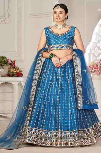 Embroidered Thread Work Semi Stitched Lehenga & Unstitched Blouse With Dupatta