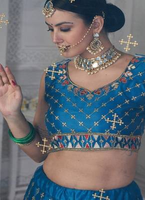 Embroidered Thread Work Semi Stitched Lehenga & Unstitched Blouse With Dupatta 2