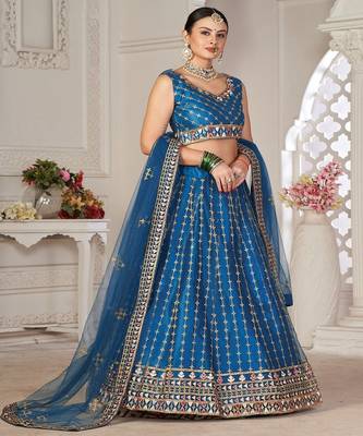 Embroidered Thread Work Semi Stitched Lehenga & Unstitched Blouse With Dupatta 3