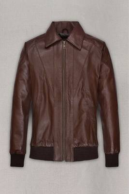 men's brown lambskin leather bomber jacket ribbed cuffs and waist genuine 1