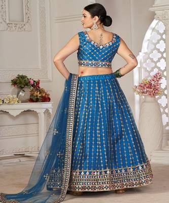Embroidered Thread Work Semi Stitched Lehenga & Unstitched Blouse With Dupatta 4