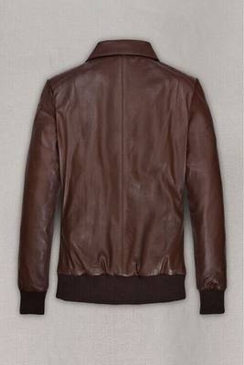 men's brown lambskin leather bomber jacket ribbed cuffs and waist genuine 2