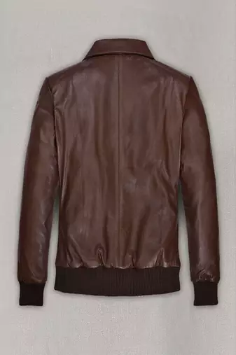 men's brown lambskin leather bomber jacket ribbed cuffs and waist genuine
