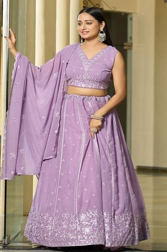 Embroidered Thread Work Semi Stitched Lehenga & Unstitched Blouse With Dupatta