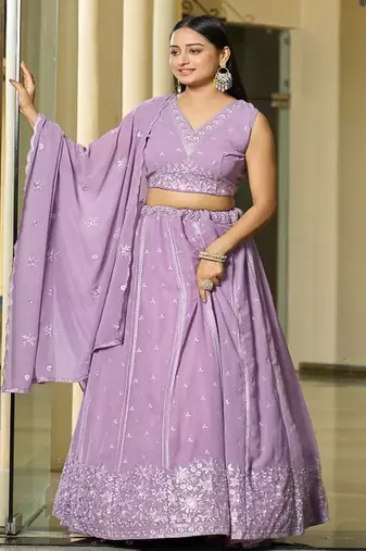 Embroidered Thread Work Semi Stitched Lehenga & Unstitched Blouse With Dupatta