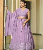 Embroidered Thread Work Semi Stitched Lehenga & Unstitched Blouse With Dupatta