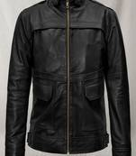 men's black lambskin leather biker jacket classic zip up style refined