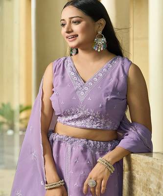 Embroidered Thread Work Semi Stitched Lehenga & Unstitched Blouse With Dupatta 2