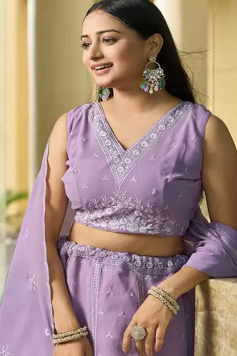 Embroidered Thread Work Semi Stitched Lehenga & Unstitched Blouse With Dupatta