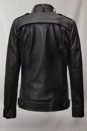 men's black lambskin leather biker jacket classic zip up style refined