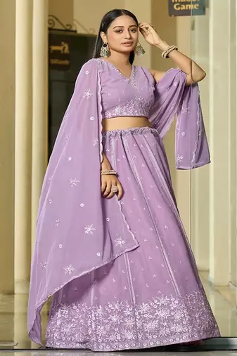 Embroidered Thread Work Semi Stitched Lehenga & Unstitched Blouse With Dupatta
