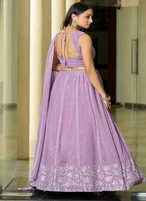Embroidered Thread Work Semi Stitched Lehenga & Unstitched Blouse With Dupatta 4