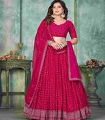 Embroidered V Neck Semi Stitched Lehenga & Unstitched Blouse With Dupatta