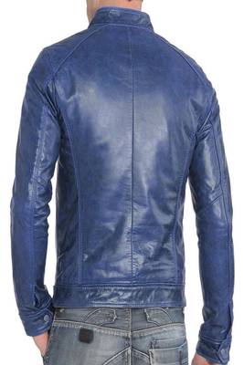 men's blue lambskin leather biker jacket classic zip up style 2
