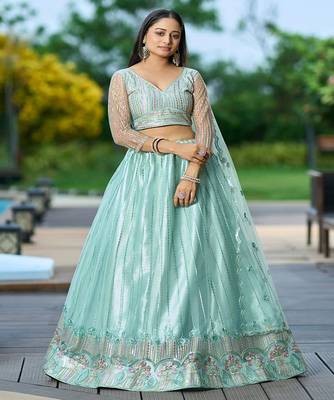 Embroidered Thread Work Semi Stitched Lehenga & Unstitched Blouse With Dupatta 1
