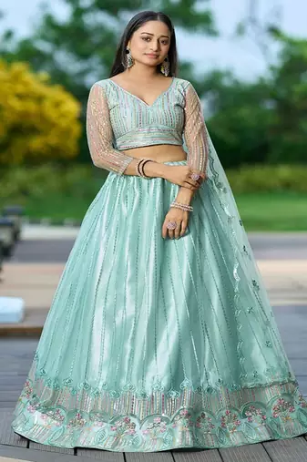 Embroidered Thread Work Semi Stitched Lehenga & Unstitched Blouse With Dupatta