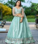 Embroidered Thread Work Semi Stitched Lehenga & Unstitched Blouse With Dupatta