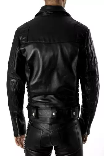 men's black premium lambskin leather jacket asymmetrical zip closure exclusive