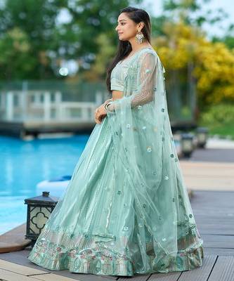 Embroidered Thread Work Semi Stitched Lehenga & Unstitched Blouse With Dupatta 3