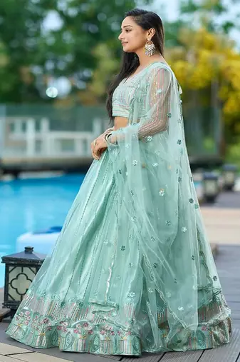 Embroidered Thread Work Semi Stitched Lehenga & Unstitched Blouse With Dupatta