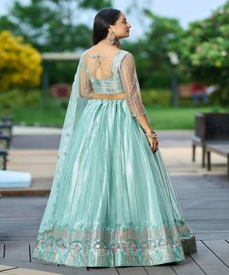 Embroidered Thread Work Semi Stitched Lehenga & Unstitched Blouse With Dupatta 4