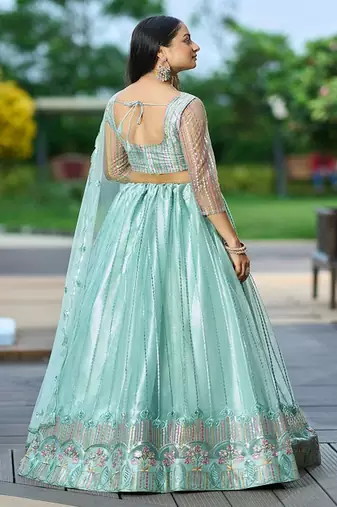 Embroidered Thread Work Semi Stitched Lehenga & Unstitched Blouse With Dupatta