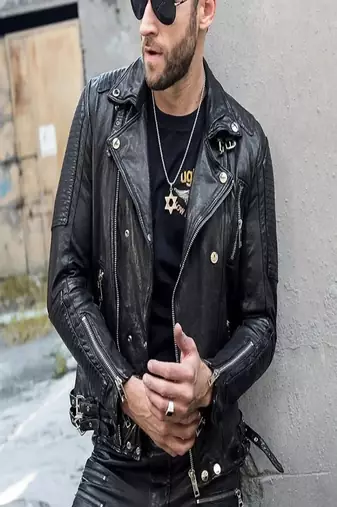 Stylish zippers cuffs black pure lambskin leather jacket subtle ribbed/quilted detailing style